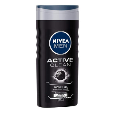 Nivea Men Shower Gel, Active Clean Body Wash, Men, 250ml & Deodorant Roll On, Fresh Natural, 50ml